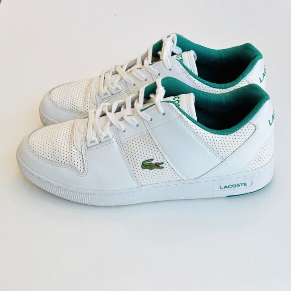 LACOSTE Mens Thrill 319 Leather Trainers White Green Sneaker Shoes Size 10.5